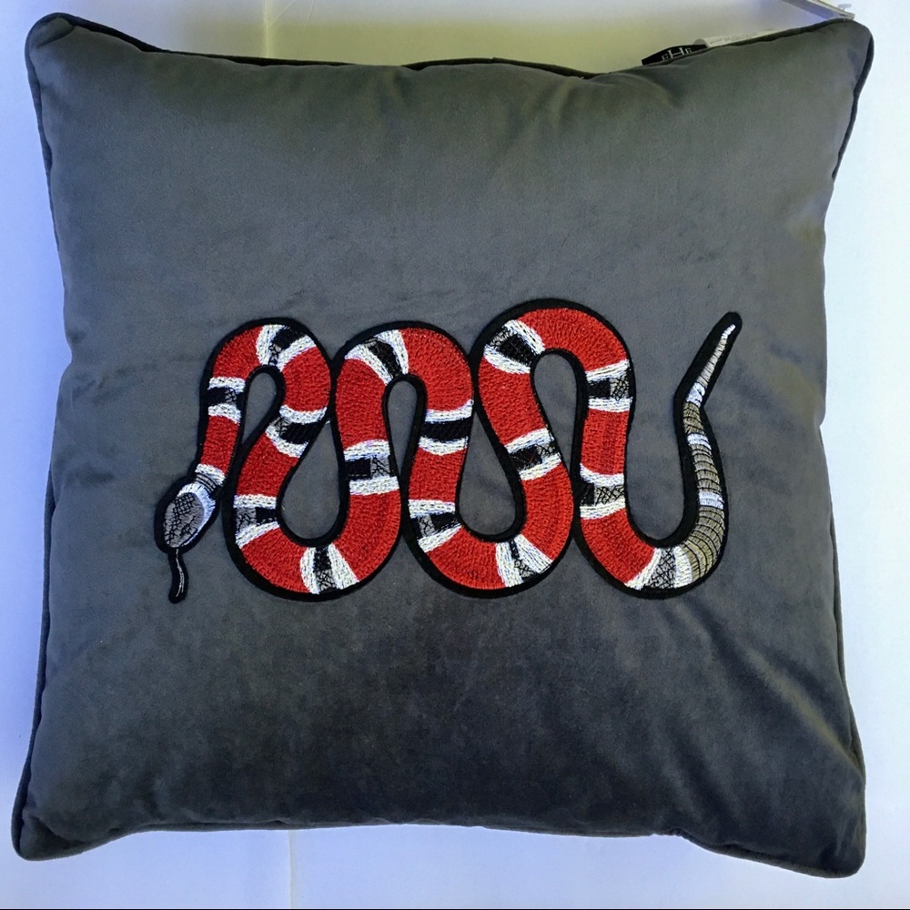Snake Pillow Velour Gray 20” x 20” NWT